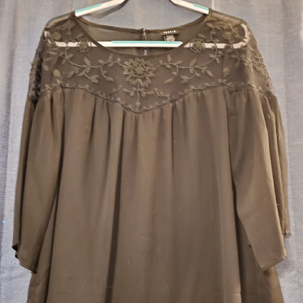 Torrid black chiffon and lace blouse